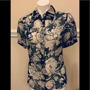 DOROTHEE BIS - Blue/Cream Floral  Silk Blouse